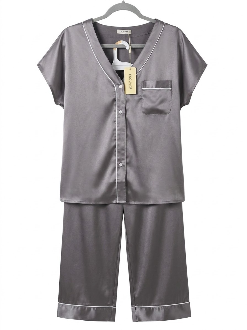 Ekouaer Womens Pajama/Lounge Set Short Sleeve Top Capri Bottoms Large NWT’S